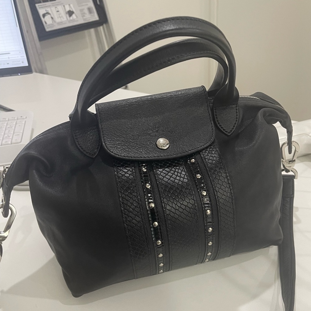 Longchamp leather Le Pliage bag with shoulder strap